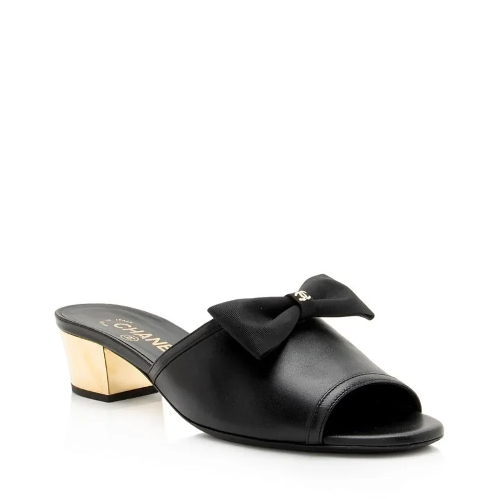 Chanel Lambskin CC Bow Mules - Size 7 / 37 - Picture 1 of 8